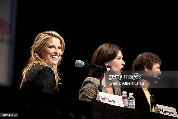 Actress Ali Larter, Actress Milla Jovovich and Director Paul W. S. Anderson attends the "Resident Evil : Afterlife" panel at the 2010 WonderCon - Day...