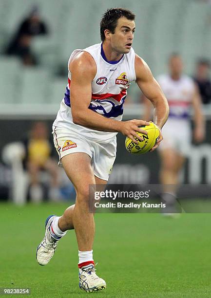 Ryan Griffen of the Bulldogs looks to kick the ball during the round two AFL match between the Richmond Tigers and the Western Bulldogs at Melbourne...