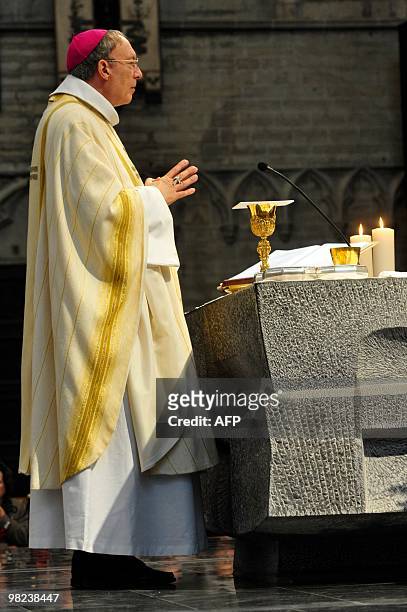 Belgium's top Roman Catholic bishop, Archbishop of Mechelen-Brussel Andre-Joseph Leonard, celebrates Easter mass in the St. Michael and St. Gudula...