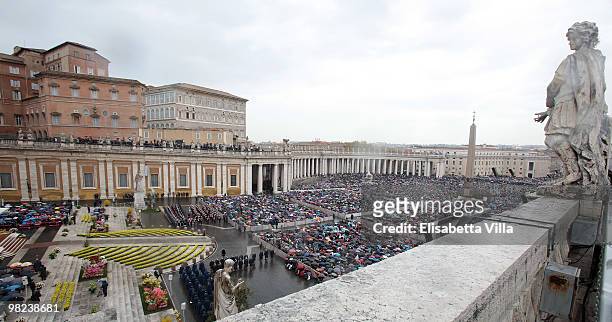 View of St Peter's Square during the Easter Holy Mass on April 4, 2010 in Vatican City, Vatican. The ceremony began with Cardinal Angelo Sodano...