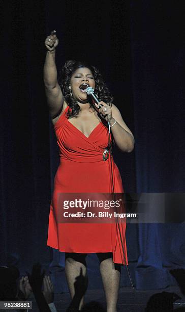 Actress/comedian Mo'Nique performs at her Spread The Love Tour at the Nokia Theatre L.A. Live on April 2, 2010 in Los Angeles, California.