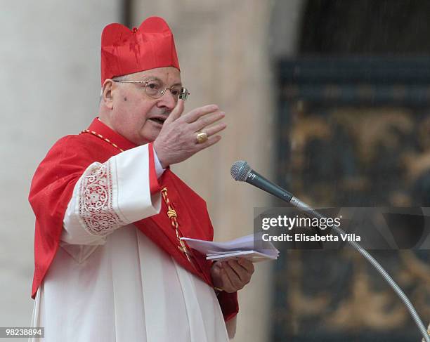 Cardinal Angelo Sodano attends the Easter Holy Mass in St Peter's Square on April 4, 2010 in Vatican City, Vatican. The cardinal expressed the...