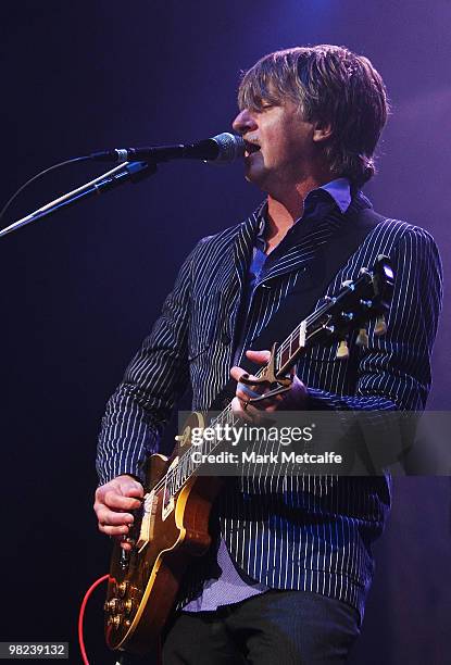 Neil Finn of Crowded House performs on stage during Day 4 of Bluesfest 2010 at Tyagarah Tea Tree Farm on April 4, 2010 in Byron Bay, Australia.