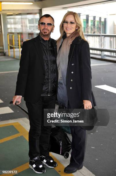 Ringo Starr arrives at Hearthrow Airport on April 4, 2010 in London, England.