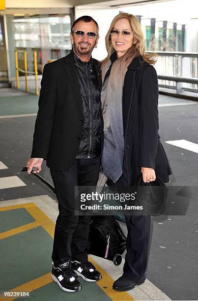 Ringo Starr arrives at Hearthrow Airport on April 4, 2010 in London, England.