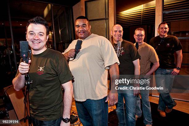 Richie Maddock, Tyrone Basnight, Gary Chilton, Richard Scarlett and Ryan Idzi record "Coming Home" at the Metropolis Studios in London. Idzi is a...