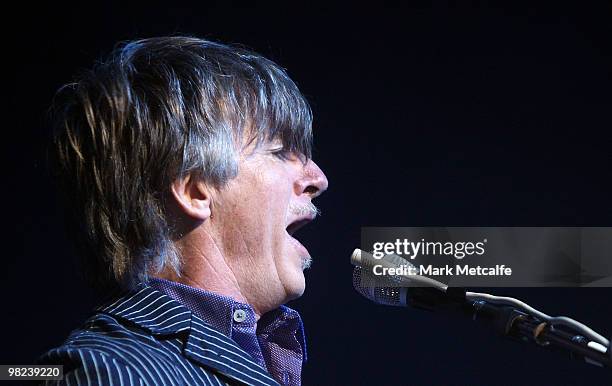 Neil Finn of Crowded House performs on stage during Day 4 of Bluesfest 2010 at Tyagarah Tea Tree Farm on April 4, 2010 in Byron Bay, Australia.