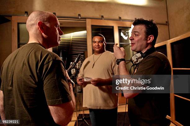 Gary Chilton, Tyrone Basnight and Richie Maddock record "Coming Home" at the Metropolis Studios in London. Idzi is a lance corporal, Maddock a staff...