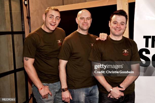 Ryan Idzi, Gary Chilton and Richie Maddock record "Coming Home" at the Metropolis Studios in London. Idzi is a lance corporal, Maddock a staff...