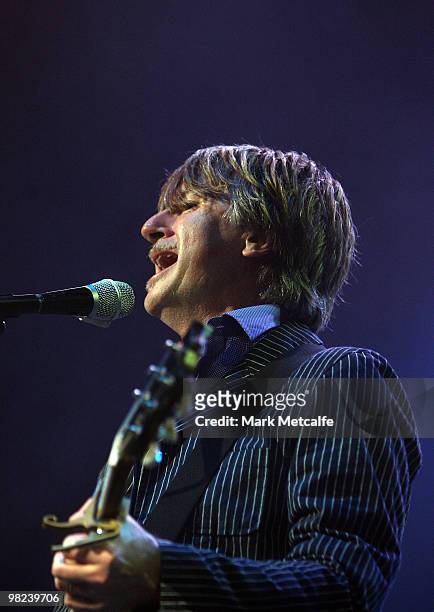 Neil Finn of Crowded House performs on stage during Day 4 of Bluesfest 2010 at Tyagarah Tea Tree Farm on April 4, 2010 in Byron Bay, Australia.