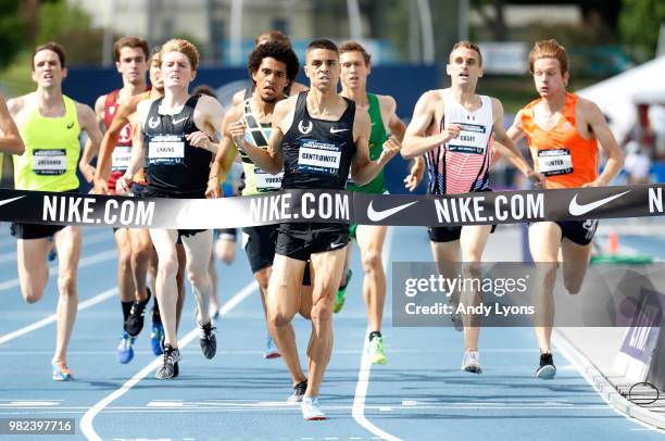 Matthew Centrowitz clelebrates as he wins the Mens 1500 Meter Final during day 3 of the 2018 USATF Outdoor Championships at Drake Stadium on June 23,...