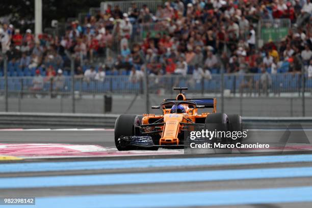 Fernando Alonso of Spain and McLaren F1 Team on track during qualifying for the Formula One Grand Prix de France.