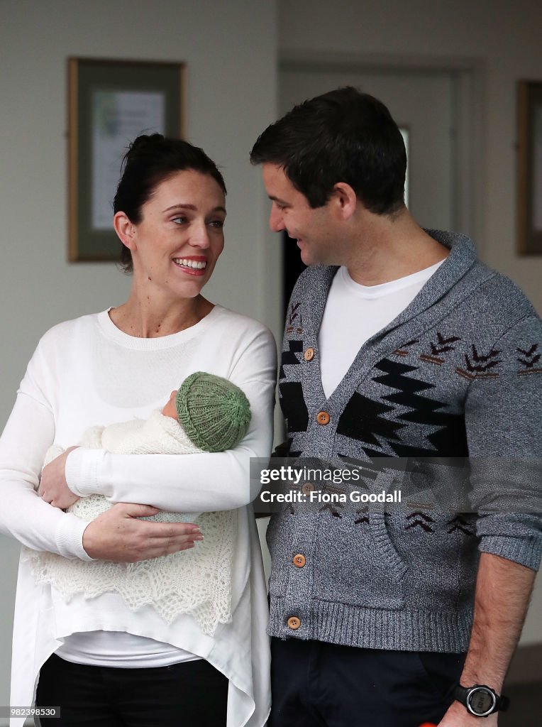 Prime Minister Jacinda Ardern Speaks To The Media After Birth Of Baby Girl
