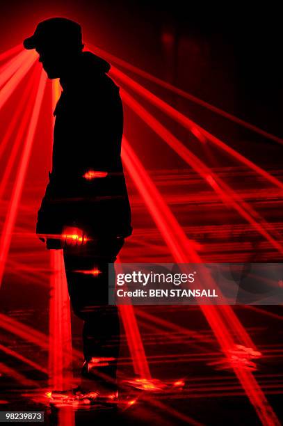 Light installation entitled 'Speed of Light' is unveiled during a photocall at the Oxo Tower Wharf, in London, on March 30, 2010. The light...