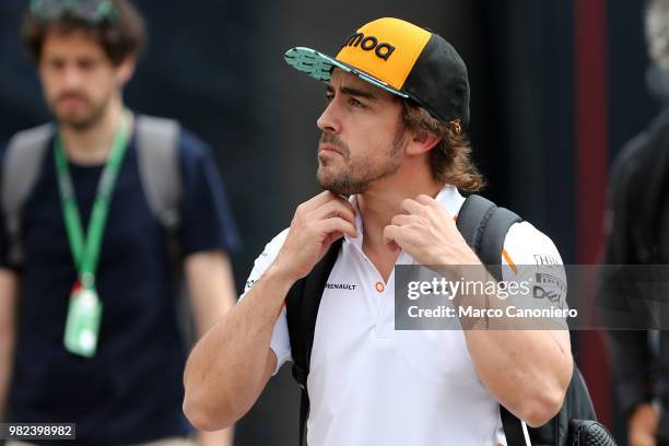 Fernando Alonso of Spain and McLaren F1 Team in the paddock during the Fomula One Grand Prix de France.