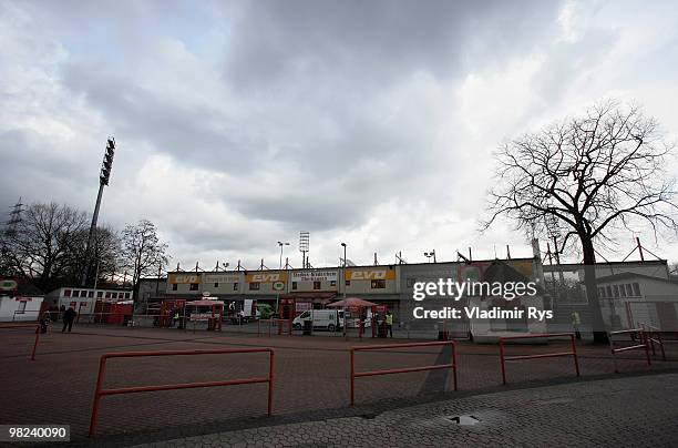Niederrhein Stadium is pictured ahead the Second Bundesliga match between Rot-Weiss Oberhausen and 1. FC Kaiserslautern at Niederrhein Stadium on...