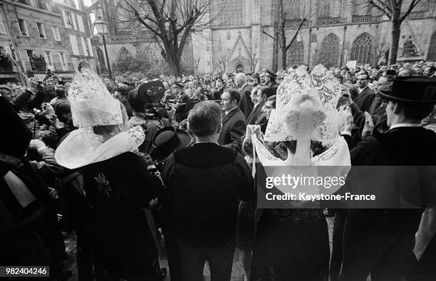 Le général Charles de Gaulle lors de sa visite en Bretagne en France, en février 1969.