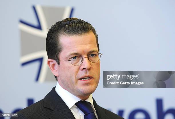 German Defense Minister Karl-Theodor zu Guttenberg makes a statement about the latest gun battle between Bundeswehr soldiers and Taliban rebels near...