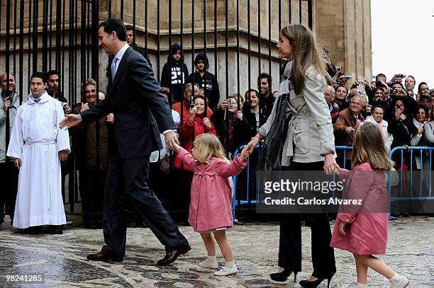 Spanish Royals Prince Felipe, Princess Sofia, Princess Letizia and Princess Leonor attend Easter Mass at Palma de Mallorca Cathedral, on April 4,...