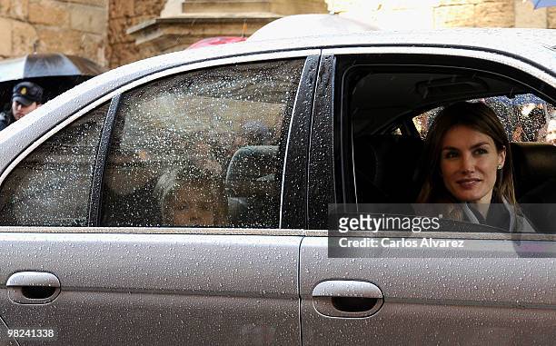 Princess Letizia of Spain and her daugther Princess Leonor of Spain attend Easter Mass at Palma de Mallorca Cathedral, on April 4, 2010 in Palma de...