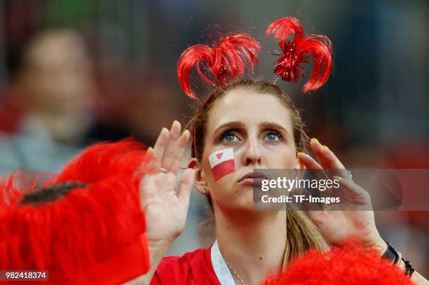 Supporter of Poland is seen during the 2018 FIFA World Cup Russia group H match between Poland and Senegal at Spartak Stadium on June 19, 2018 in...