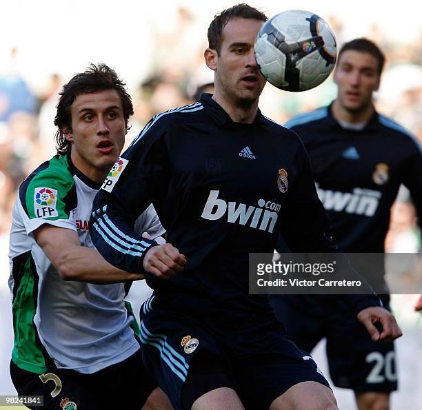 Christoph Metzelder of Real Madrid in action during the La Liga match between Racing Santander and Real Madrid at El Sardinero on April 4, 2010 in...