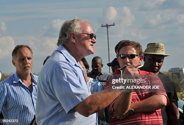 Secretary general Andre Visagie of the Afrikaner Weerstandsbeweging movement, better known as the AWB an Afrikaner Resistance Movement, speaks...