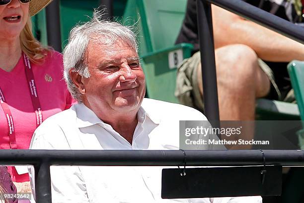 Butch Buchholz watches as Andy Roddick of the United States plays against Tomas Berdych of the Czech Republic during the men's final of the 2010 Sony...