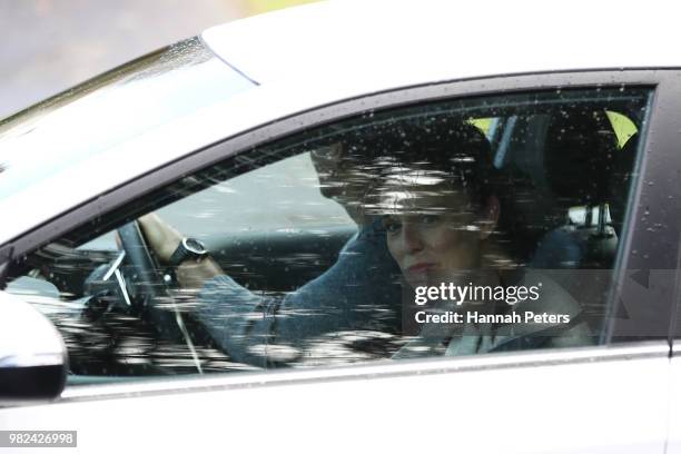 New Zealand Prime Minister Jacinda Ardern and partner Clarke Gayford leave hospital with their new baby girl Neve Te Aroha Ardern Gayford on June 24,...