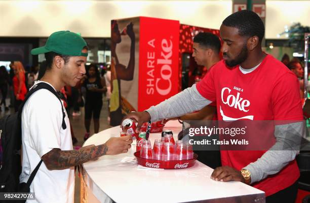 View of atmosphere at the Coca-Cola Music Studio during the 2018 BET Experience at the Los Angeles Convention Center on June 23, 2018 in Los Angeles,...