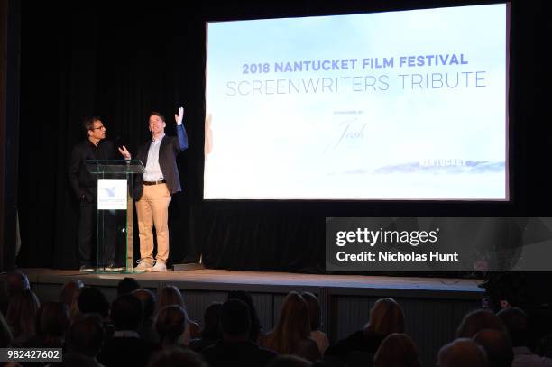 Ben Stiller and Mike Birbiglia speak onstage during the Screenwriters Tribute at the 2018 Nantucket Film Festival - Day 4 on June 23, 2018 in...