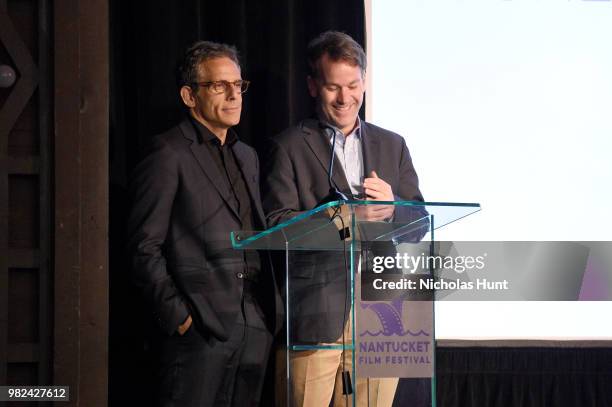 Ben Stiller and Mike Birbiglia speak onstage during the Screenwriters Tribute at the 2018 Nantucket Film Festival - Day 4 on June 23, 2018 in...