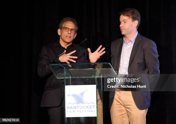 Ben Stiller and Mike Birbiglia speak onstage during the Screenwriters Tribute at the 2018 Nantucket Film Festival - Day 4 on June 23, 2018 in...