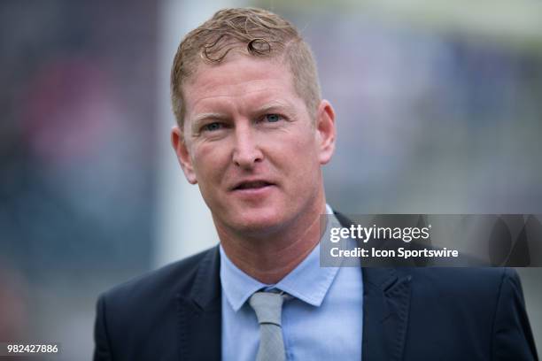 Union Head Coach Jim Curtin walks onto the pitch before the first half during the game between Vancouver Whitecaps FC and the Philadelphia Union on...