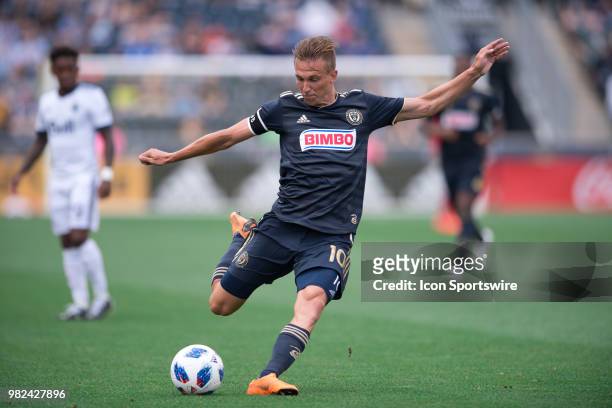 Union Midfielder Borek Dockal winds up for a shot in the first half during the game between Vancouver Whitecaps FC and the Philadelphia Union on June...