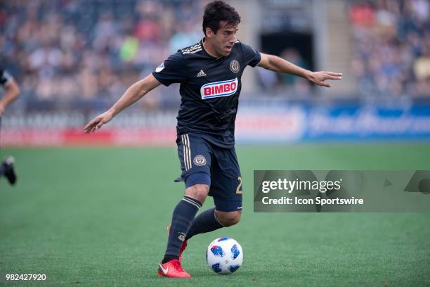 Union Midfielder Ilsinho carries the ball in the first half during the game between Vancouver Whitecaps FC and the Philadelphia Union on June 23,...