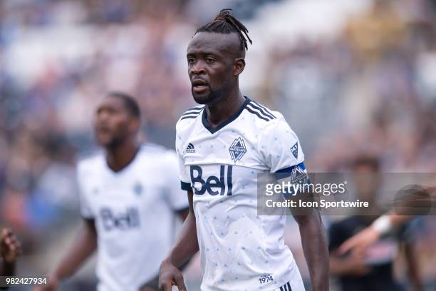 Whitecaps Forward Kei Kamara looks on in the first half during the game between Vancouver Whitecaps FC and the Philadelphia Union on June 23, 2018 at...