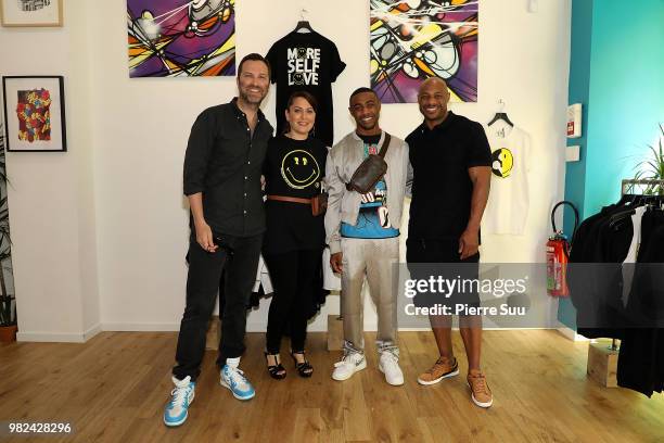 Brian Igel,Stacy Igel Kareem Burke jr and Kareem Burke attend the Boy Meets Girl - Black Label X Smiley Original as part of Paris Fashion Week on...