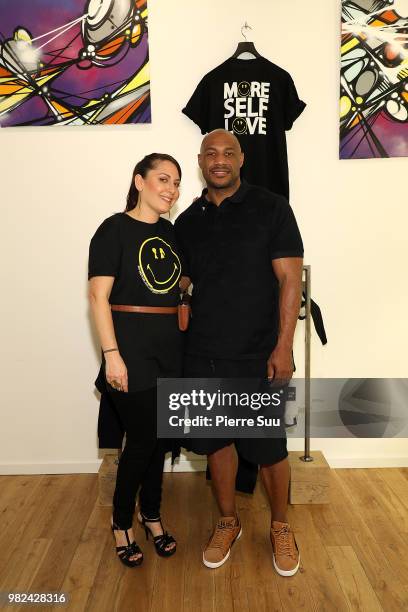 Stacy Igel and Kareem Burke attend the Boy Meets Girl - Black Label X Smiley Original as part of Paris Fashion Week on June 23, 2018 in Paris, France.