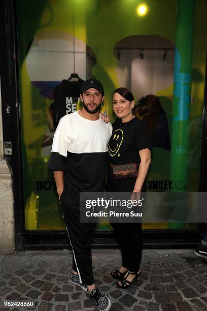 Jason Elbaz and Stacy Igel attend the Boy Meets Girl - Black Label X Smiley Original as part of Paris Fashion Week on June 23, 2018 in Paris, France.