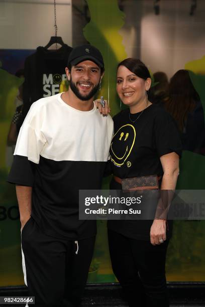 Jason Elbaz and Stacy Igel attend the Boy Meets Girl - Black Label X Smiley Original as part of Paris Fashion Week on June 23, 2018 in Paris, France.