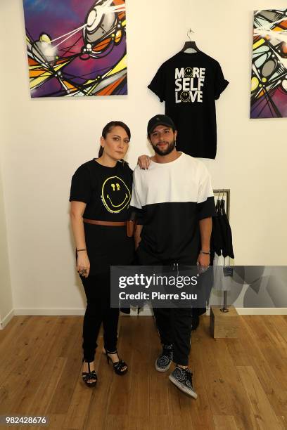 Jason Elbaz and Stacy Igel attend the Boy Meets Girl - Black Label X Smiley Original as part of Paris Fashion Week on June 23, 2018 in Paris, France.