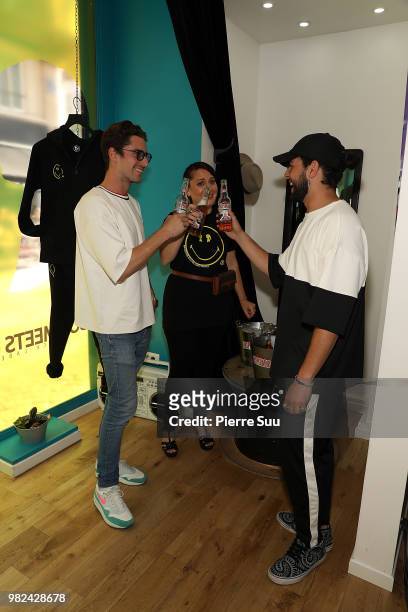 Alexi gremmel, Jason Elbaz and Stacy Igel attend the Boy Meets Girl - Black Label X Smiley Original as part of Paris Fashion Week on June 23, 2018 in...