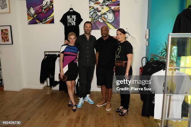 Jackie Swerz, Brian Igel, Kareem Burke and Stacy Igel attend the Boy Meets Girl - Black Label X Smiley Original as part of Paris Fashion Week on June...