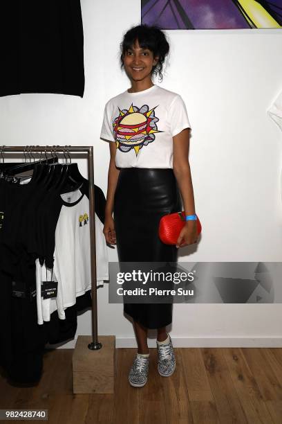 Designer Amrita attends the Boy Meets Girl - Black Label X Smiley Original as part of Paris Fashion Week on June 23, 2018 in Paris, France.