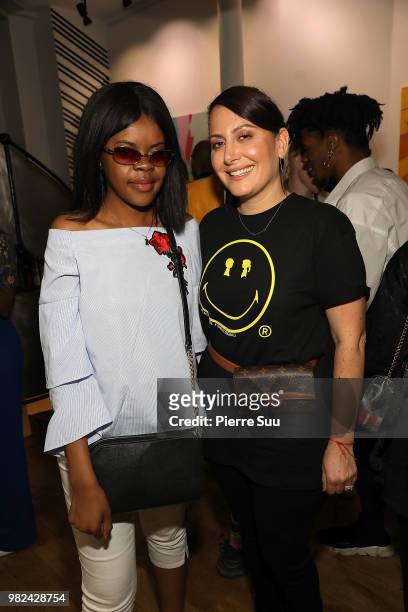 Emilia Tambwe and Stacy Igel attend the Boy Meets Girl - Black Label X Smiley Original as part of Paris Fashion Week on June 23, 2018 in Paris,...