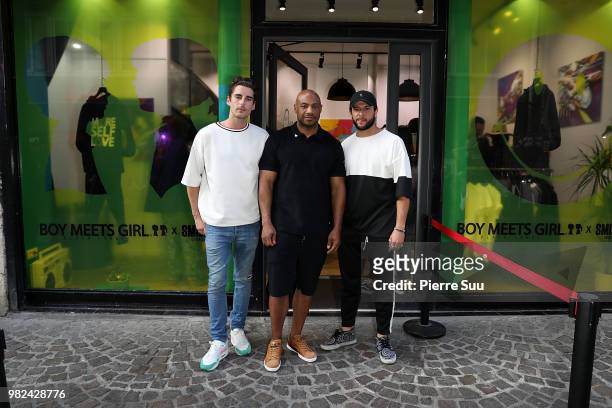 Alexi gremmel, Kareem Burke and Jason Elbazl attend the Boy Meets Girl - Black Label X Smiley Original as part of Paris Fashion Week on June 23, 2018...