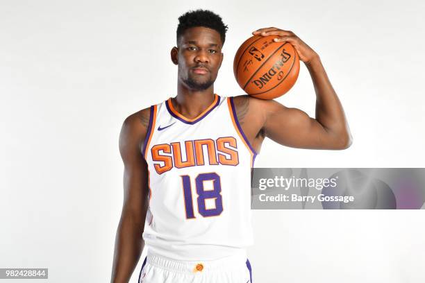 Draft pick DeAndre Ayton poses for a portrait at the Post NBA Draft press conference on June 22 at Talking Stick Resort Arena in Phoenix, Arizona....