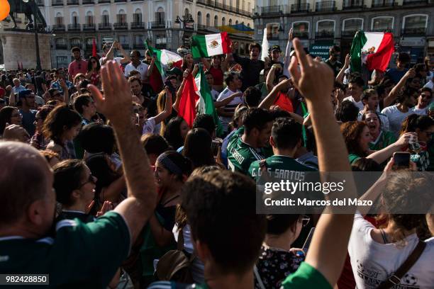 Mexico fans celebrating in Puerta de Sol after their victory over South Korea during the Russia 2018 Fifa World Cup.