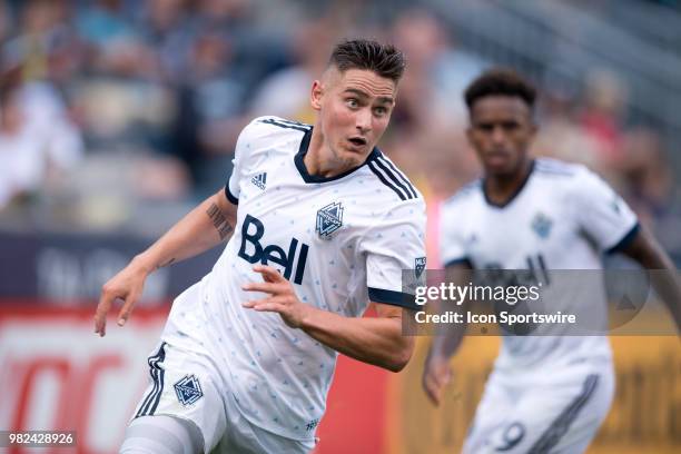 Whitecaps Defender Jake Nerwinski chases down the ball in the second half during the game between Vancouver Whitecaps FC and the Philadelphia Union...